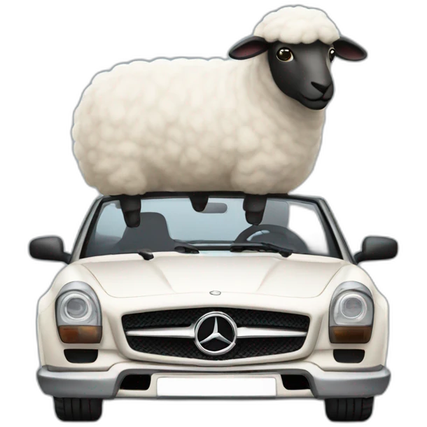 A sheep driving a Mercedes car emoji