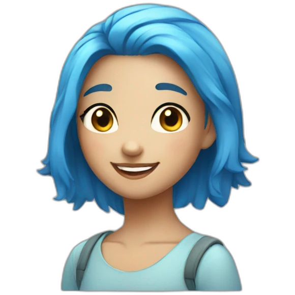 A girl with a blue hair a cute and smiling  emoji