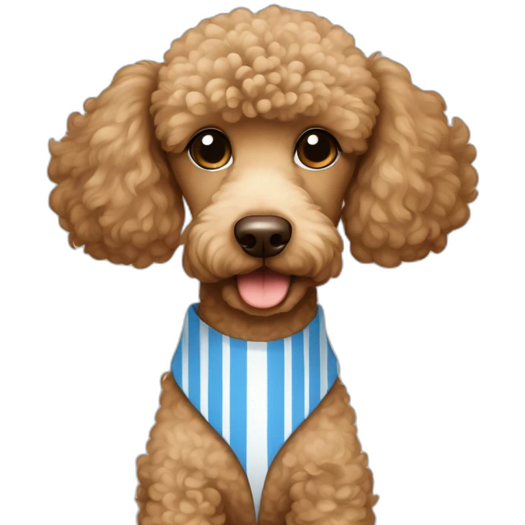 Light brown poodle with a white and blue vertical striped t-shirt emoji