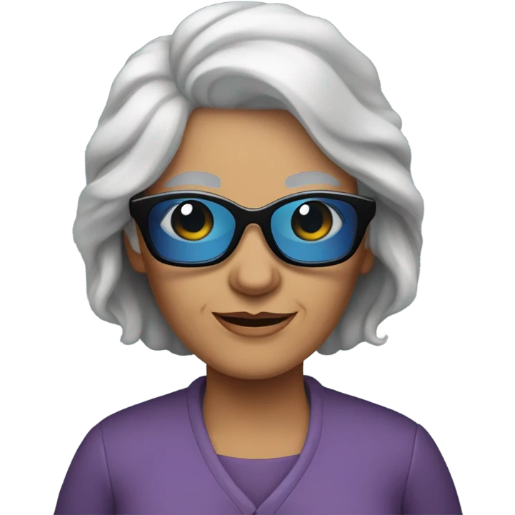 Younger Grandma with longer gray hair blue eyes  sunglasses  emoji