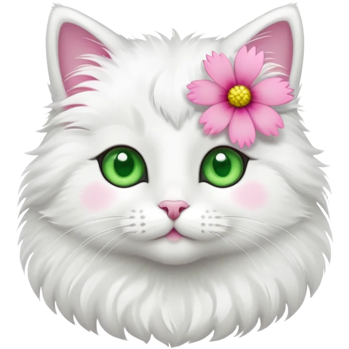 A cute cat with a pink flower emoji