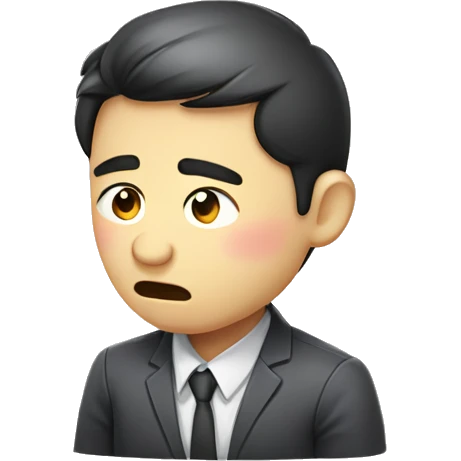 Crooked shoulders, hunched waist, bent back, Korean office worker, tired and sad expression emoji