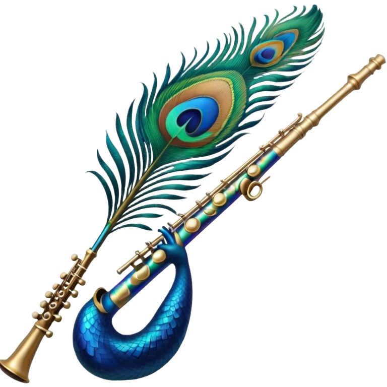 Peacock feather with a flute emoji