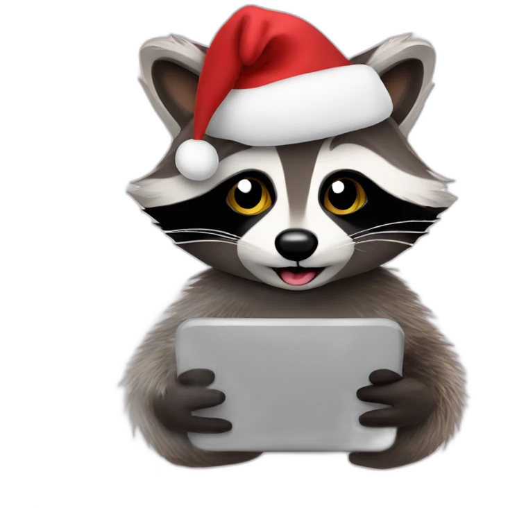 Christmas raccoon with Phone emoji