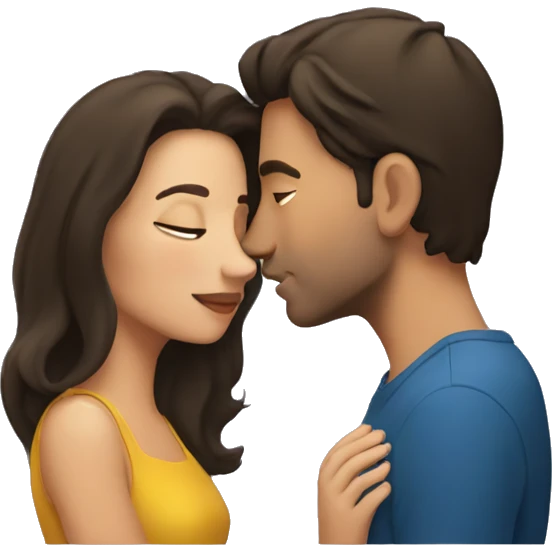 Brunette man kissing brunette woman emoji