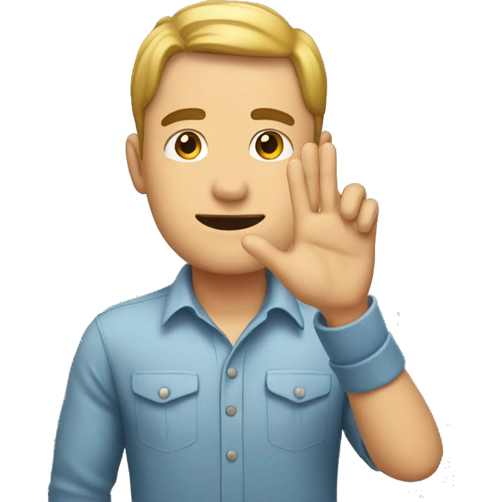 Man hold hand above head, with his fingers touching emoji