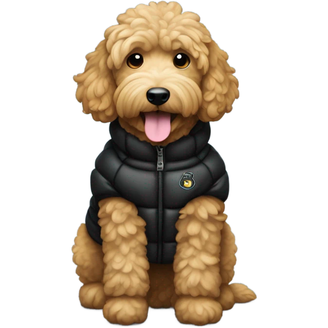 Goldendoodle wearing a black puffer jacket  emoji