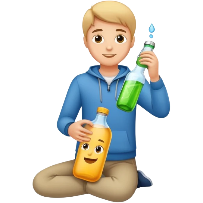 Ein Junge der sich auf einer Deckel von einer Flasche sitzt emoji