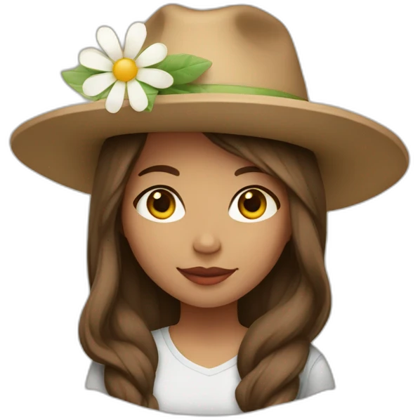 Light skin, Girl with a flower in her hand, with a hat, shoulder-length brown straight hair emoji