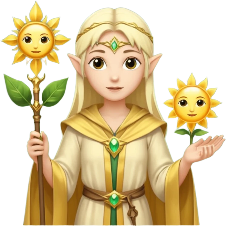 {
      "type": "human",
      "look": "light elf healer, golden robe, staff with leaf and sun",
      "description": "a light elf healer wearing a golden robe and holding a staff with leaf and sun symbols"
    } emoji
