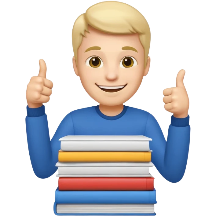 man on top of a stack of papers, giving a thumbs up emoji emoji