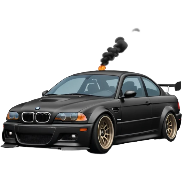 
A BMW M3 E46 is drifting through a corner, with a slight wisp of smoke coming from the rear and the wheels positioned at an angle relative to the turn.Road can see clearly  emoji