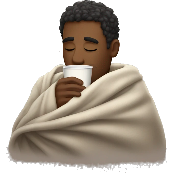 man inside a blanket sipping coffee eyes closed emoji