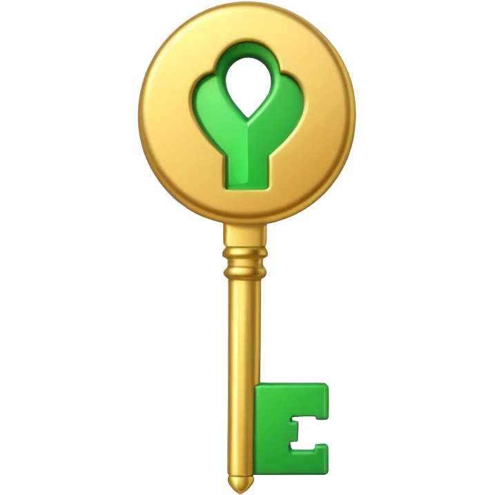 3D emoji, golden key, green check mark, professional style, white background. emoji