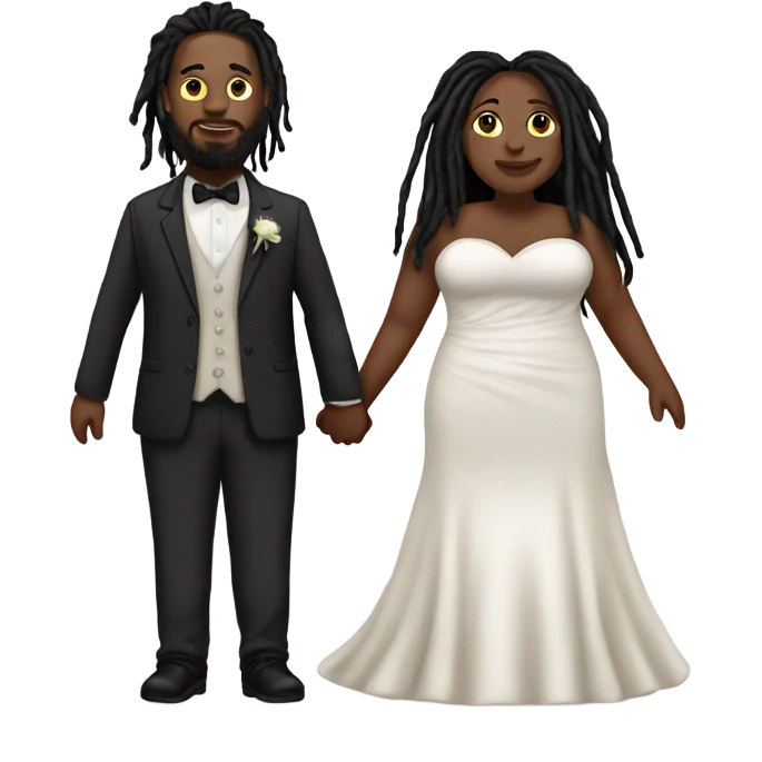 full body Plus size couple with dreads wedding pale emoji