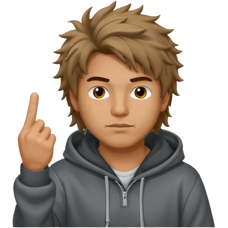 Moreno greñudo con capucha cuba la cara para el dedo del medio hombre emoji