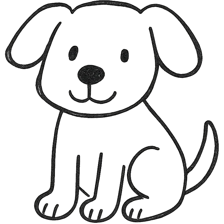 A cute cartoon dog, simple lines, sitting. emoji