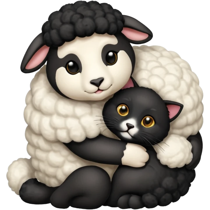 SHeep hugging 1 black cat emoji