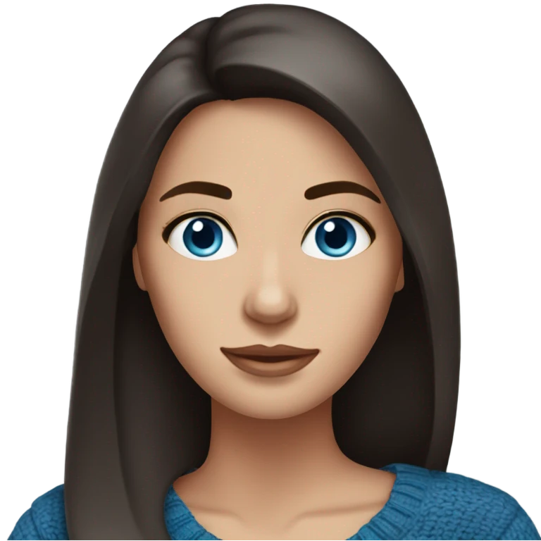 beautiful woman, straight dark brown hair, blue eyes, sweater emoji