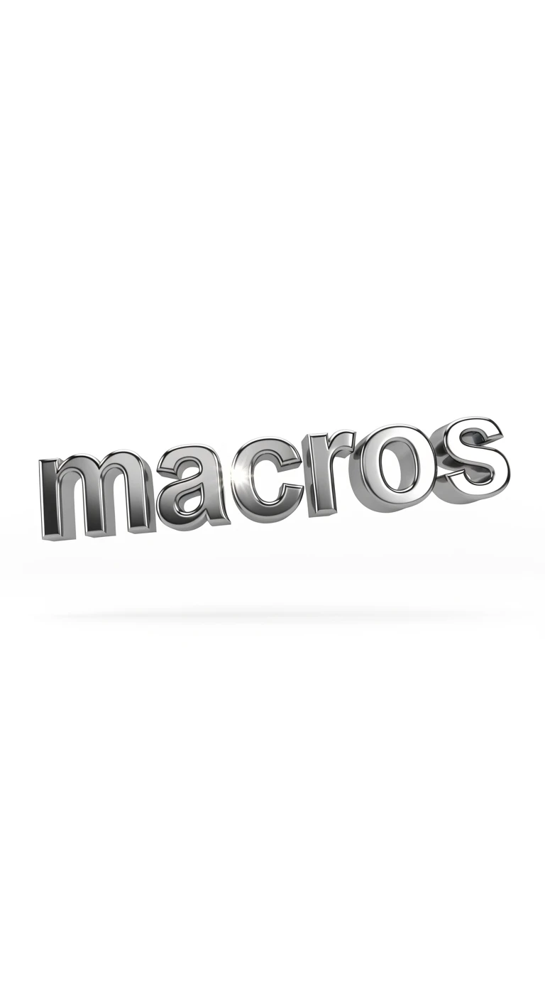 le parole "macros" fluttuano in aria, sfondo bianco emoji