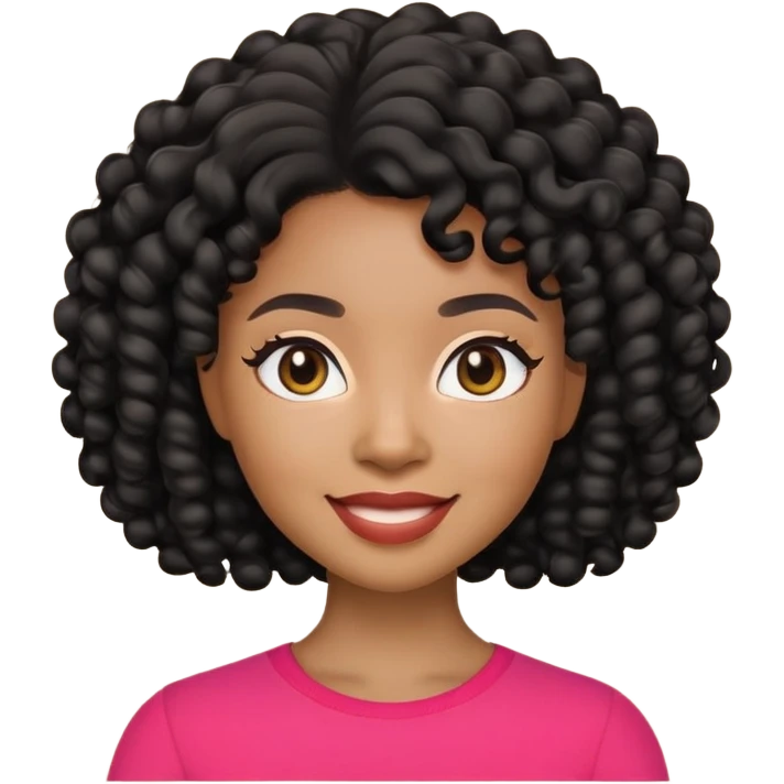 Apple Memoji emoji of a Black woman with light skin tone and black curly hair, cheerful face, no accessories emoji