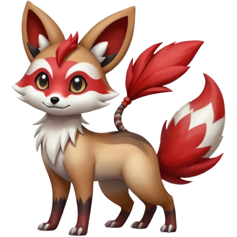 Hyper-realistic Colorful Skilled Adept Graceful Asian Painted Meloetta-Furret-Lycanroc-Zangoose-fusion-hybrid-creature (full body) emoji