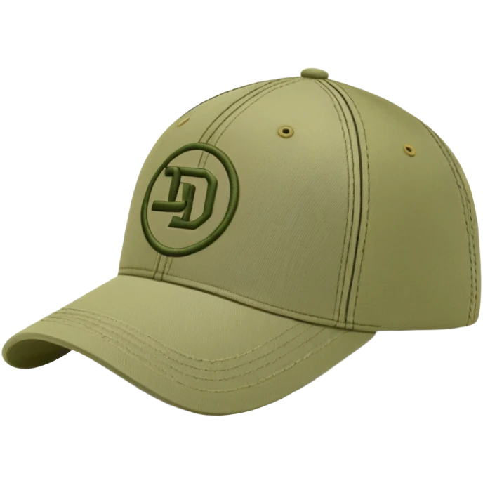 Khaki colored Diesel baseball cap with distinctive Diesel logo embroidered on front, olive green hat emoji