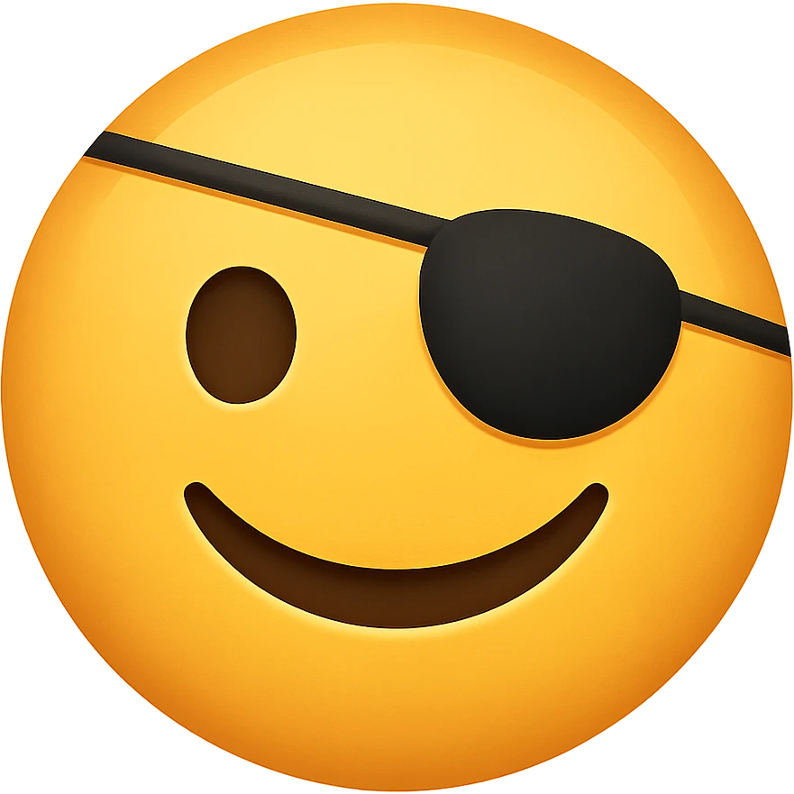 face with pirate eye patch emoji, digital illustration, no background emoji