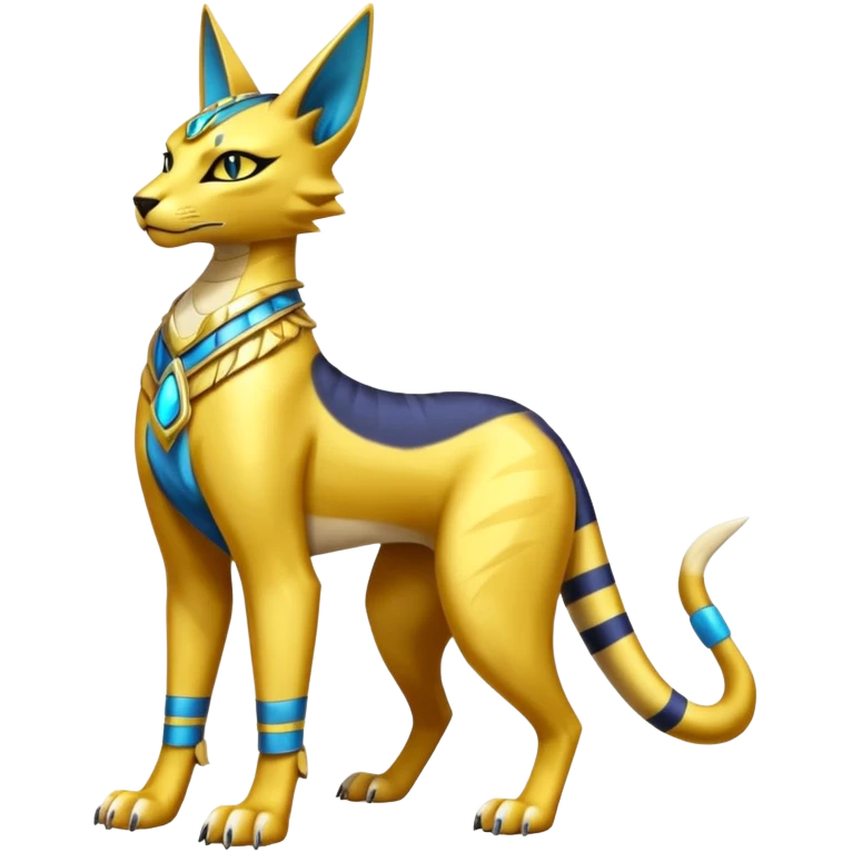 Modern anthropomorphic furry futuristic shiny colorful Bastet-Anubis-Lombax-Zeraora-Renamon-fusion (full body) emoji