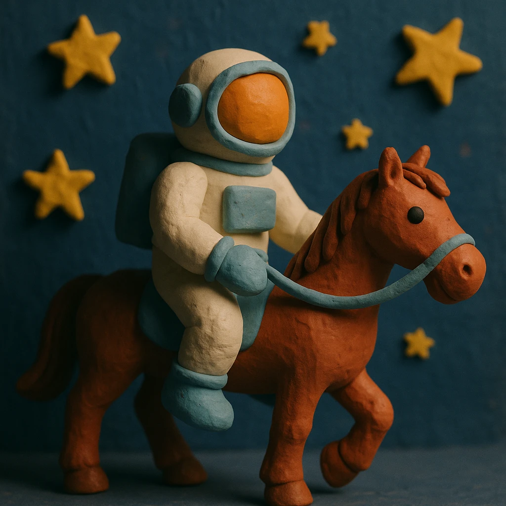 astronaut on horseback with stars in background emoji