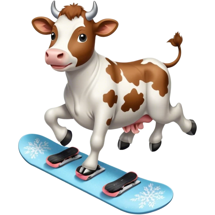 cow riding a light blue snowboard emoji
