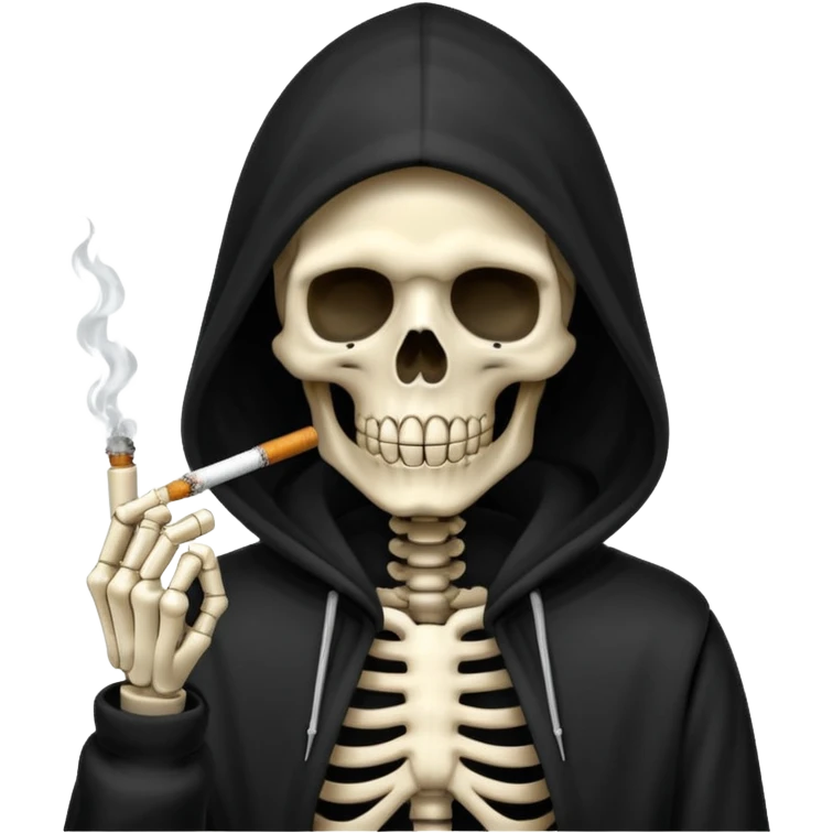 Hooded skeleton smoking cigarette emoji