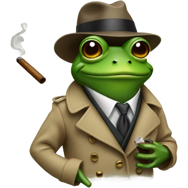 Frog wearing a fedora and a trench coat smoking a cigar  emoji