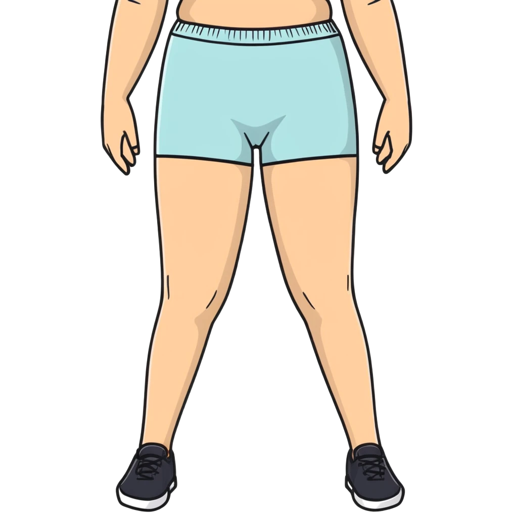 person standing with legs apart, wearing three-point shorts and black pantyhose emoji