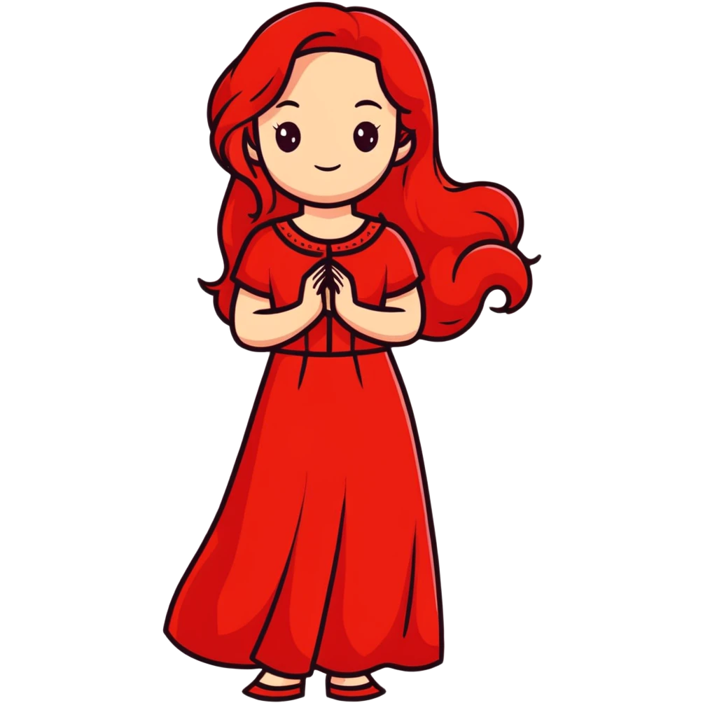 Fair-skin elegant girl in red long dress with long red hair emoji