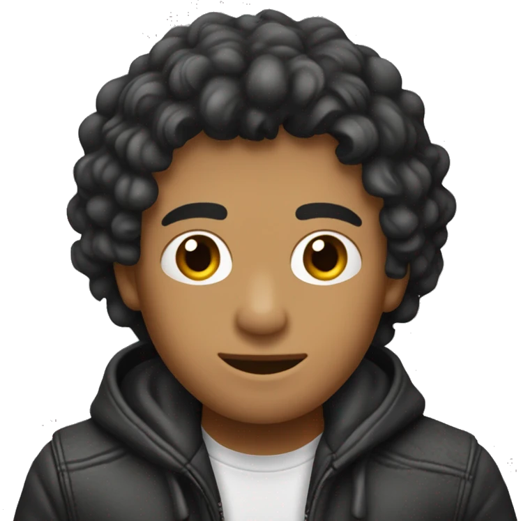chico con cabello ondulado y chamarra de piel emoji