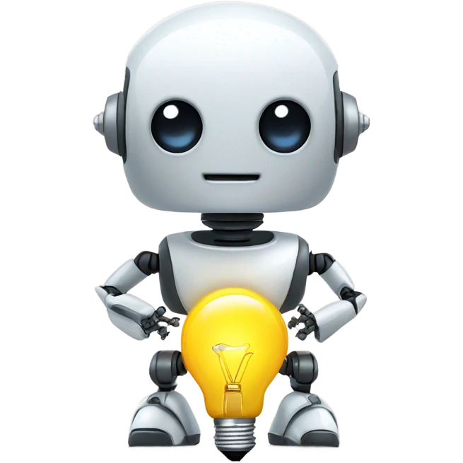 cute robot holds a light bulb emoji