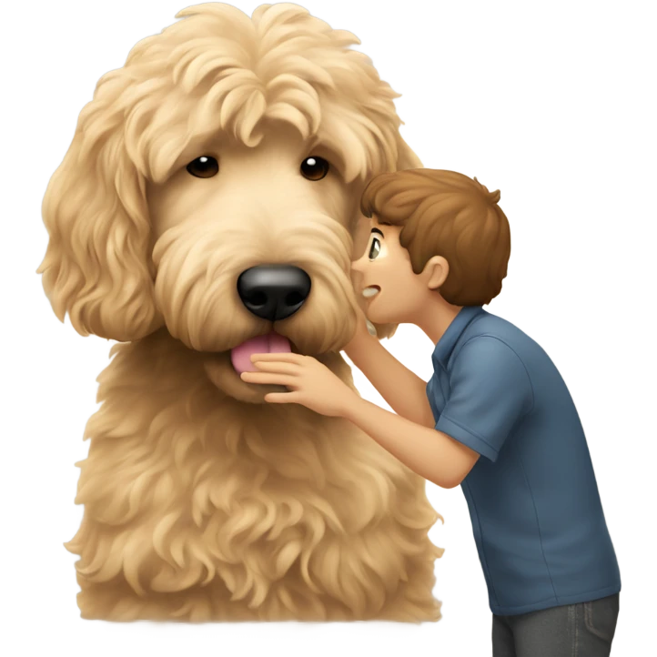 Human sniffing a goldendoodle’s paw emoji
