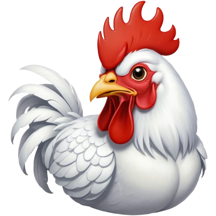 Cinematic Cute Yawning White Rooster Portrait Emoji, Head tilted slightly with a dramatic, wide-open yawn, showcasing a soft, downy white plumage with a crisp red comb and drooping wings, round eyes barely open in drowsy contentment, Simplified yet irresistibly adorable features, highly detailed, glowing with a soft, cozy glow, high shine, relaxed yet expressive, stylized with a touch of whimsy, bright and endearing, soft glowing outline, capturing the essence of a sleepy yet affectionate rooster, so drowsy it feels like it could stretch out of the screen and curl up for a nap! emoji