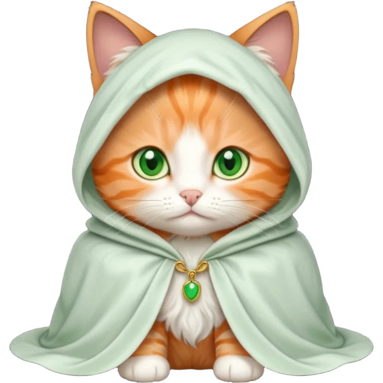 baby orange cat green eyes, in white cloak emoji