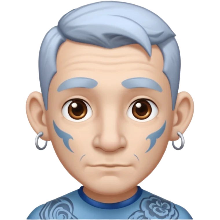 white-gray haired heavy blue tattooed big head accessory big nose mid size ear young emoji
