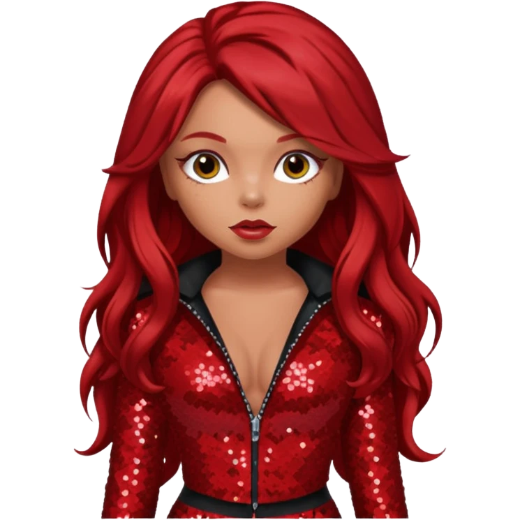 Jesy Nelson from Little Mix with long red hair, red sequin outfit emoji