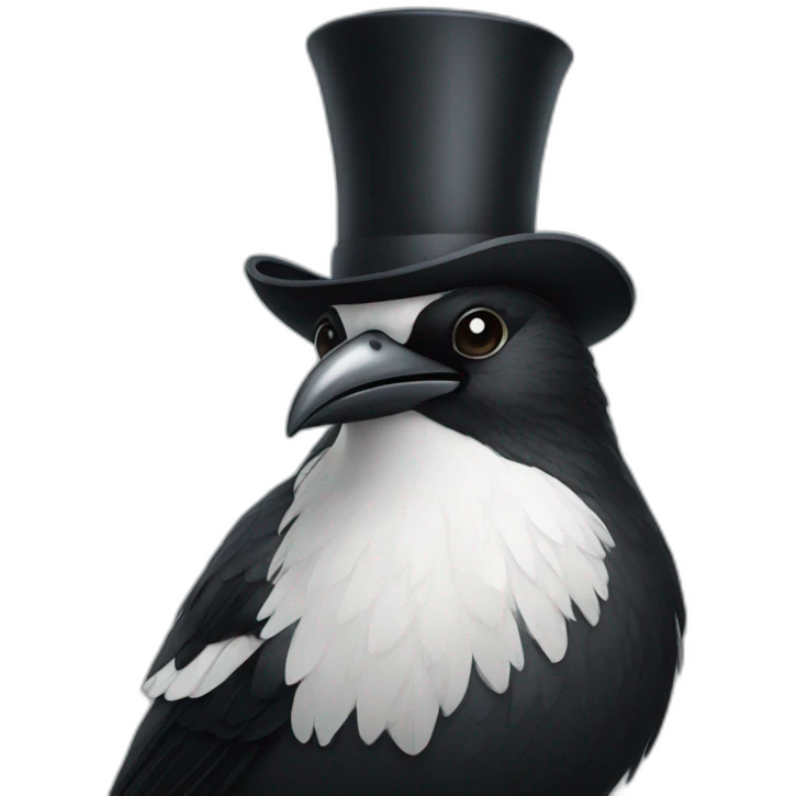 Magpie with a grey beard and handlebar moustache emoji