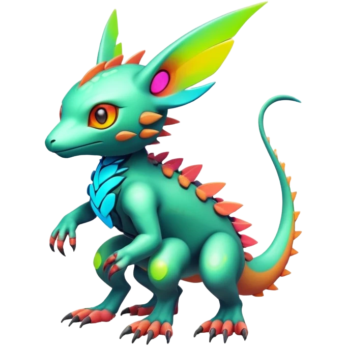 Tropical futuristic lush warm-colored modern colorful neon-colored cyber-Fakémon-Digimon-Trico-creature emoji