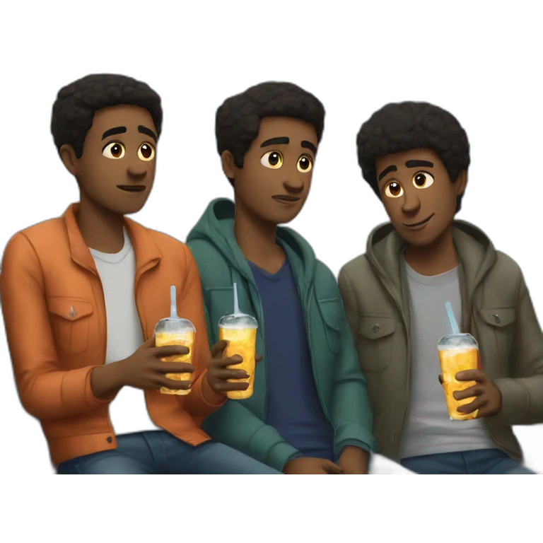 Three dudes waiting for the metro drinking vodka emoji