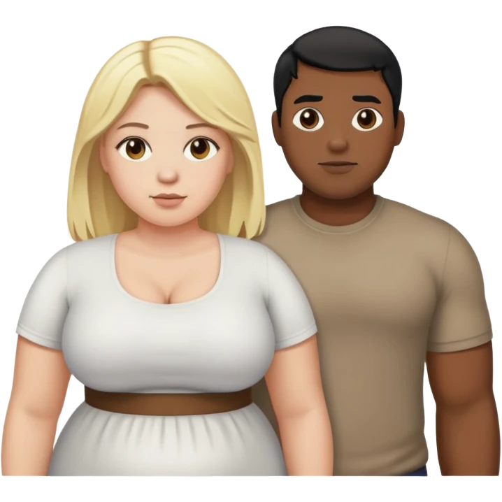 black man with black hair standing next to a fat white girl with blonde hair  emoji
