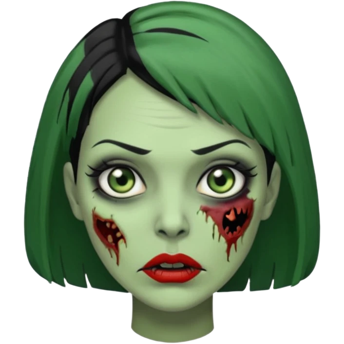 Uma zumbi de pele verde cabelo chanel preto emoji
