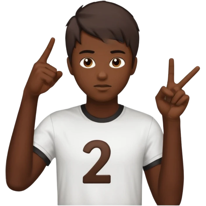 It says 21 with I kid (skin color dark chocolate with most of his hair cut off) pointing at 21 emoji