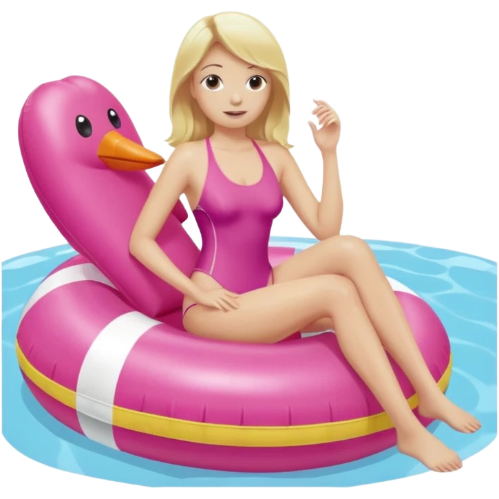 woman with blond hair in pink swimsuit sitting on inflatable buoy in swimming pool emoji