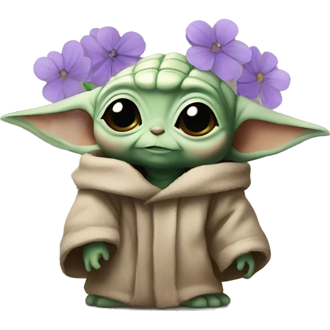 Baby yoda with purple flowers on his head emoji